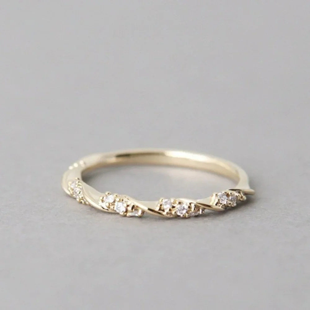 14K Gold Plated Thin Twisted CZ Wedding Ring for Women, MLNN1117 - Picture 1 of 2
